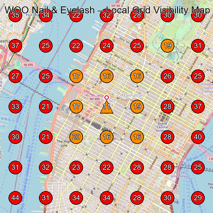WOO Nail & Eyelash GeoGrid visibility map for Laser Hair Removal Service in suite 7